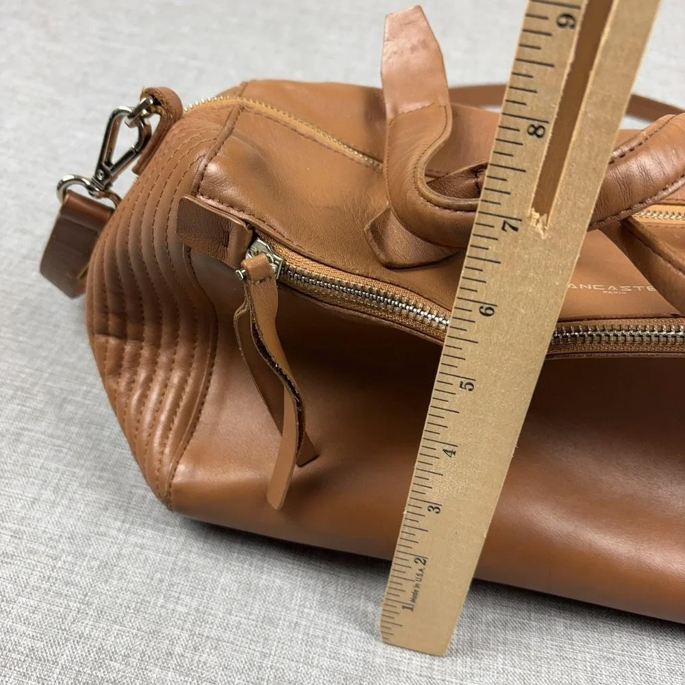 Lancaster Satchel Bag Womens Medium Brown Leather Top Handle Crossbody Zip